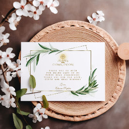 Tarjeta De Agradecimiento Elegante olivo deja al niño del oro en primera com