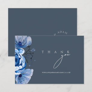Tarjeta De Agradecimiento Elegante Opulencia de Rosas Florales Azul Real Bod
