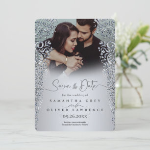 Tarjeta De Agradecimiento Elegante Ornato de Diamantes Plata Guardar la tarj