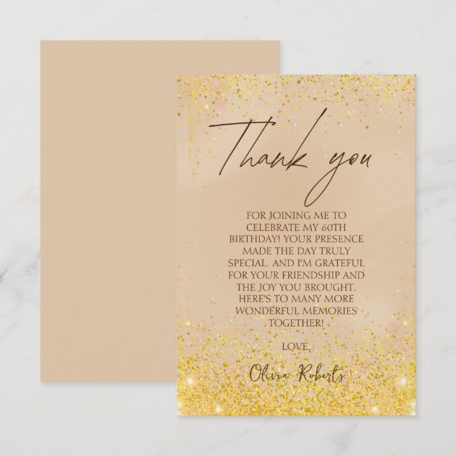 Tarjeta De Agradecimiento Elegante Oro 60 cumpleaños (Anverso / Reverso)