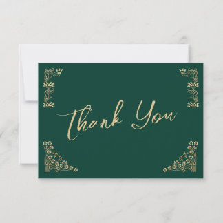 Tarjeta De Agradecimiento Elegante oro Art Deco sobre boda verde