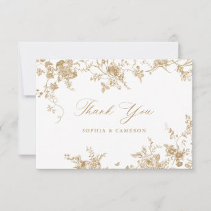 Tarjeta De Agradecimiento Elegante oro botánico floreado