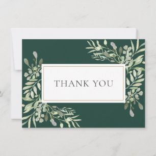Tarjeta De Agradecimiento Elegante oro esmeralda vegetación follaje