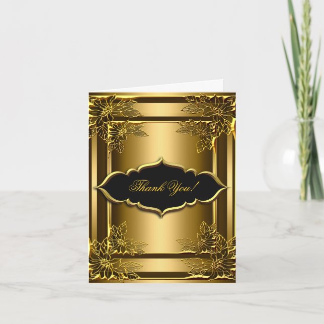 Tarjeta de agradecimiento elegante oro negro (Anverso)