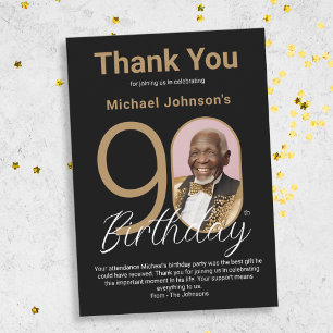 Tarjeta De Agradecimiento Elegante Oro Negro 90 cumpleaños