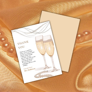 Tarjeta De Agradecimiento Elegante oro perlas y Bridal Shower de Prosecco 