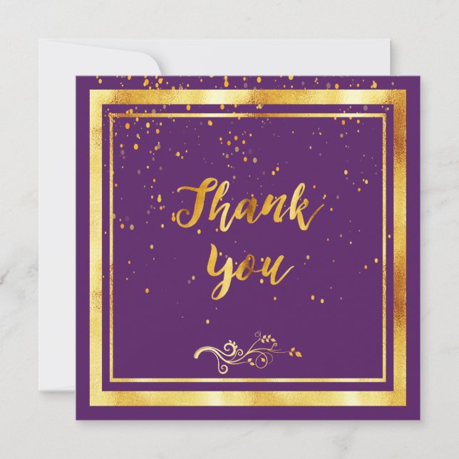 Tarjeta De Agradecimiento Elegante oro púrpura gracias (Anverso)