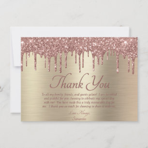 Tarjeta De Agradecimiento Elegante oro Rubor Purpurina Rosado Drithday