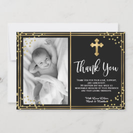 Tarjeta De Agradecimiento Elegante oro y bautismo negro Gracias Cartas