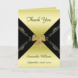 Tarjeta De Agradecimiento Elegante Oro y Negro Decorativo Bow Gracias