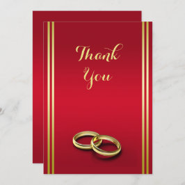 Tarjeta De Agradecimiento Elegante oro y rojo, Boda de anillos Bodas