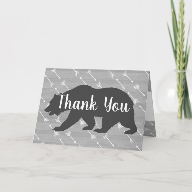 Tarjeta De Agradecimiento Elegante oso Oso Rústico Gris Y Flechas Blancas Gr (Anverso)