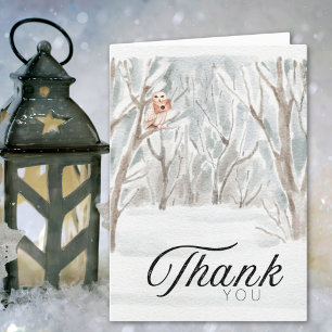 Tarjeta De Agradecimiento Elegante paisaje del bosque de búho de invierno ac