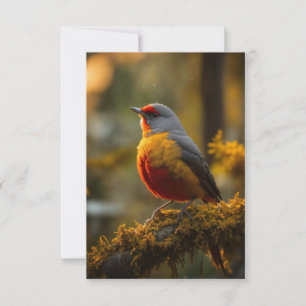 Tarjeta De Agradecimiento Elegante pájaro gris y rojo de plumas