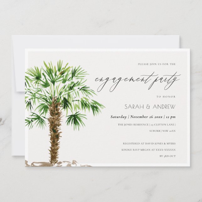Tarjeta De Agradecimiento Elegante Palm Tropical Watercolor Engagement Invit (Anverso)