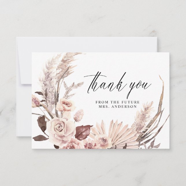 Tarjeta De Agradecimiento Elegante Pampas Grass Boho Floral Bridal Shower (Anverso)