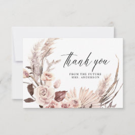 Tarjeta De Agradecimiento Elegante Pampas Grass Boho Floral Bridal Shower