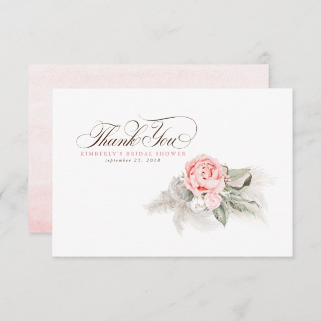 Tarjeta De Agradecimiento Elegante Pampas Grass Pink Floral Gracias (Anverso / Reverso)