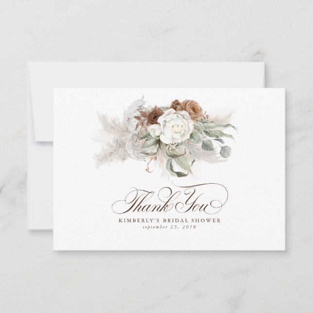Tarjeta De Agradecimiento Elegante Pampas Grass White Floral Gracias (Anverso)