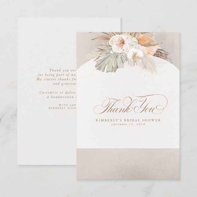 Tarjeta De Agradecimiento Elegante Pampas Grass White Floral Gracias (Anverso / Reverso)