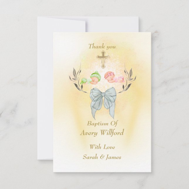 Tarjeta de agradecimiento elegante para bautizo co (Anverso)