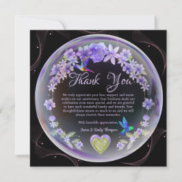 Tarjeta De Agradecimiento Elegante Pareja de Aniversario de Boda Floral Púrp