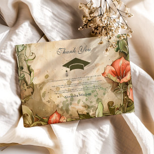 Tarjeta De Agradecimiento Elegante Partido de Graduación de Flor Silvestre