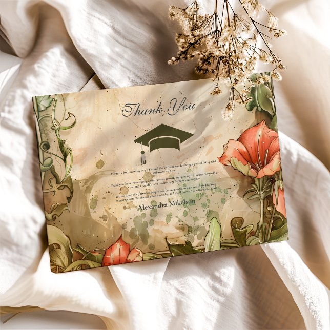 Tarjeta De Agradecimiento Elegante Partido de Graduación de Flor Silvestre (Subido por el creador)