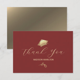 Tarjeta De Agradecimiento Elegante Partido de Graduación de Oro y Rojo Profu