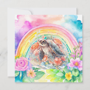 Tarjeta De Agradecimiento Elegante Pastel Acuarela Floral Tortuga de mar
