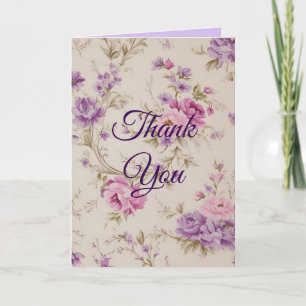 Tarjeta De Agradecimiento Elegante Pastel de flores rosadas y moradas de jar