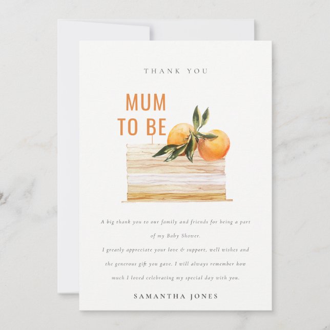 Tarjeta De Agradecimiento Elegante pastel de fruta Naranja de Boho lindo Bab (Anverso)