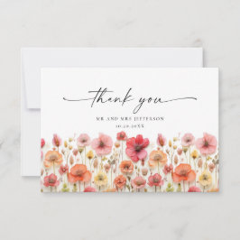 Tarjeta De Agradecimiento Elegante Pastel Pink Bohemian Field Wildflower