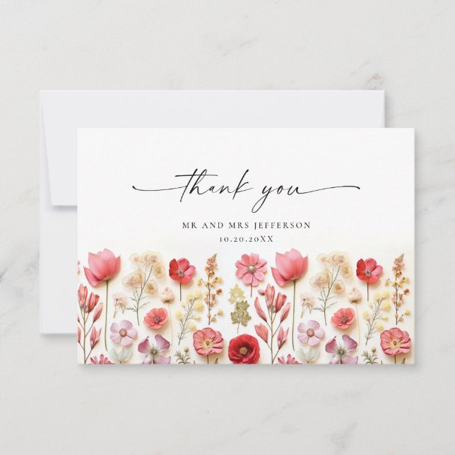 Tarjeta De Agradecimiento Elegante Pastel Pink Bohemian Field Wildflower (Anverso)