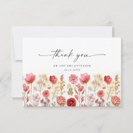 Tarjeta De Agradecimiento Elegante Pastel Pink Bohemian Field Wildflower