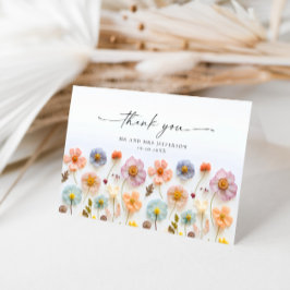 Tarjeta De Agradecimiento Elegante Pastel Pink Bohemian Field Wildflower