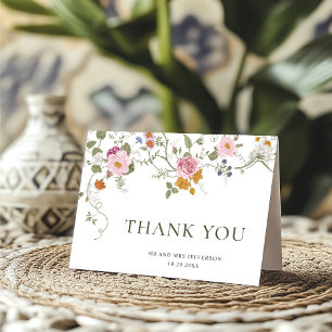 Tarjeta De Agradecimiento Elegante Pastel Pink Bohemian Field Wildflower