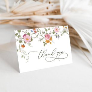 Tarjeta De Agradecimiento Elegante Pastel Pink Bohemian Field Wildflower