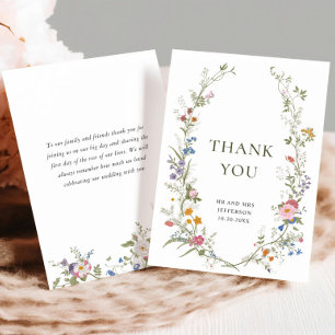 Tarjeta De Agradecimiento Elegante Pastel Pink Bohemian Field Wildflower