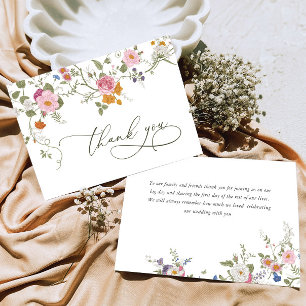 Tarjeta De Agradecimiento Elegante Pastel Pink Bohemian Field Wildflower