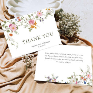 Tarjeta De Agradecimiento Elegante Pastel Pink Bohemian Field Wildflower