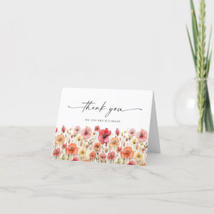 Tarjeta De Agradecimiento Elegante Pastel Pink Bohemian Field Wildflower