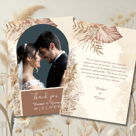 Tarjeta De Agradecimiento Elegante pasto pampas y Boda Neutral Boho Foto