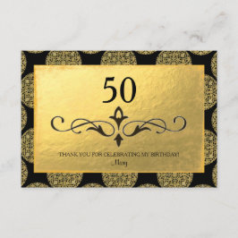 TARJETA DE AGRADECIMIENTO ELEGANTE PATRON DE CIRCULO DE ORO Y "GRACIAS" EN N