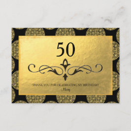 TARJETA DE AGRADECIMIENTO ELEGANTE PATRON DE CÍRCULO DE ORO Y "GRACIAS" EN N