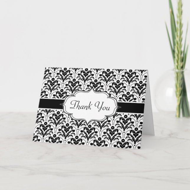 Tarjeta De Agradecimiento Elegante patrón de Damasco estilo Art Deco Floral  (Anverso)