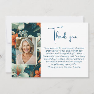 Tarjeta De Agradecimiento Elegante patrón de flores y follaje Foto Cumpleaño