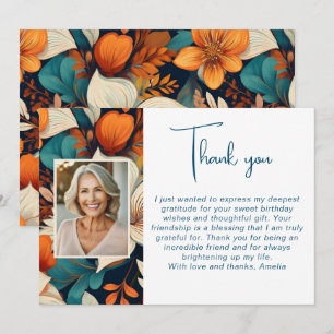 Tarjeta De Agradecimiento Elegante patrón de flores y follaje Foto Cumpleaño