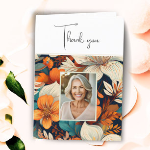 Tarjeta De Agradecimiento Elegante patrón de flores y follaje Foto Cumpleaño
