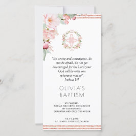 Tarjeta De Agradecimiento Elegante Peach, Mint Floral Baptism Marcador Favor